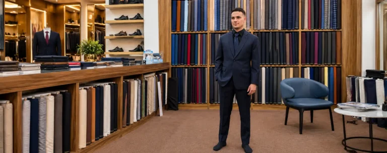 Luxury Tailor Shop Interior with Dapper Client